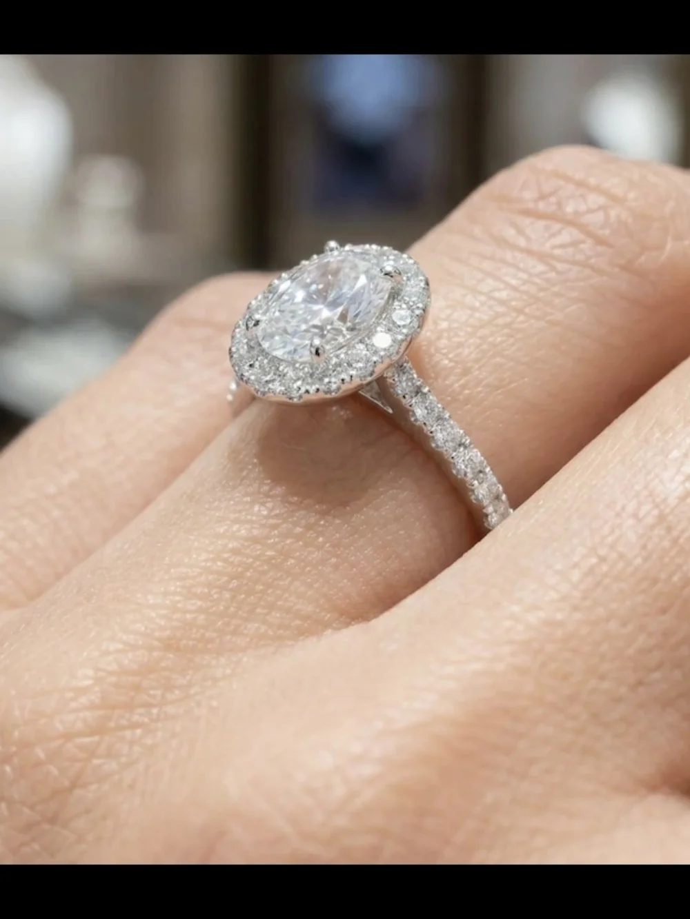 VVS1 1.5 CT* Halo Pave Oval-cut Moissanite Ring Size 8 US*
